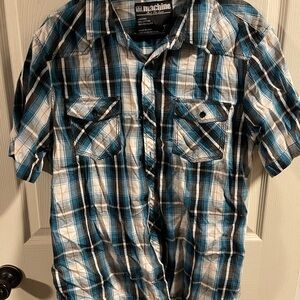 Machine Blue and White Plaid button down